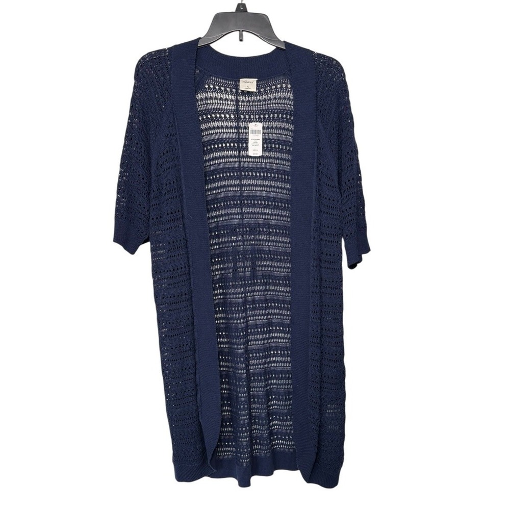 Soma‎ Crochet Cardigan Duster Navy Size XL NEW Open Knit 3/4 Sleeve